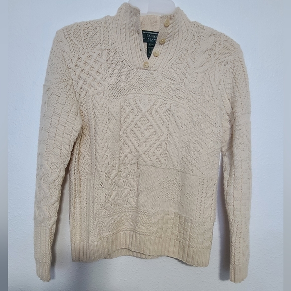Lauren Ralph Lauren wool hand knit cream sweater - Picture 2 of 10